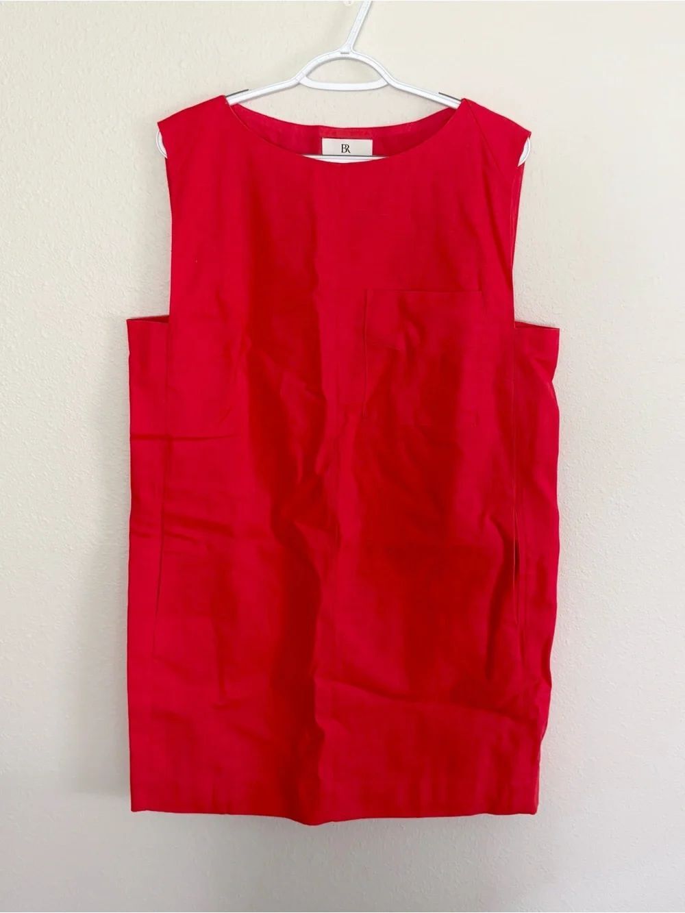 Banana Republic Boxy Pocket Shift Dress Womens Red Hemp Cotton Size L Minimalist